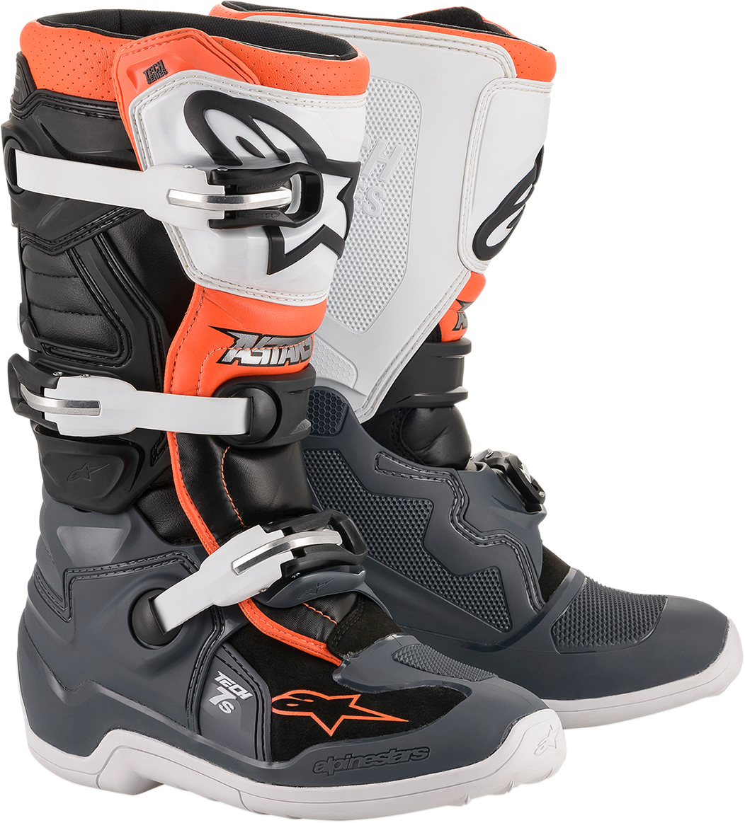 Youth - Alpinestars Tech 7S Boots - Black/Gray/White/Orange Fluorescent