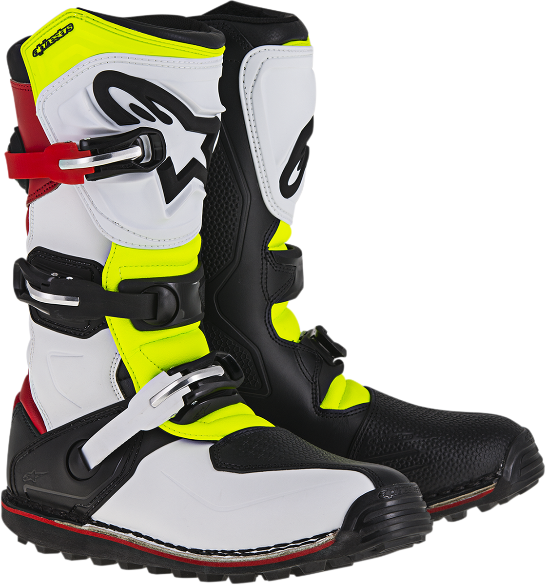 Adult - Alpinestars Tech-T Boots - White/Red/Yellow Fluorescent/Black
