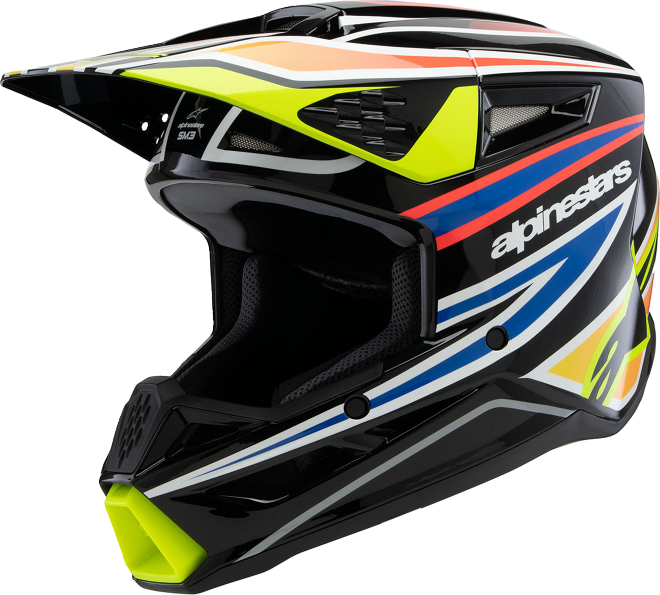 Youth - Alpinestars SM3 Wurx Helmet - Gloss Black/Yellow Fluo/Blue/Red