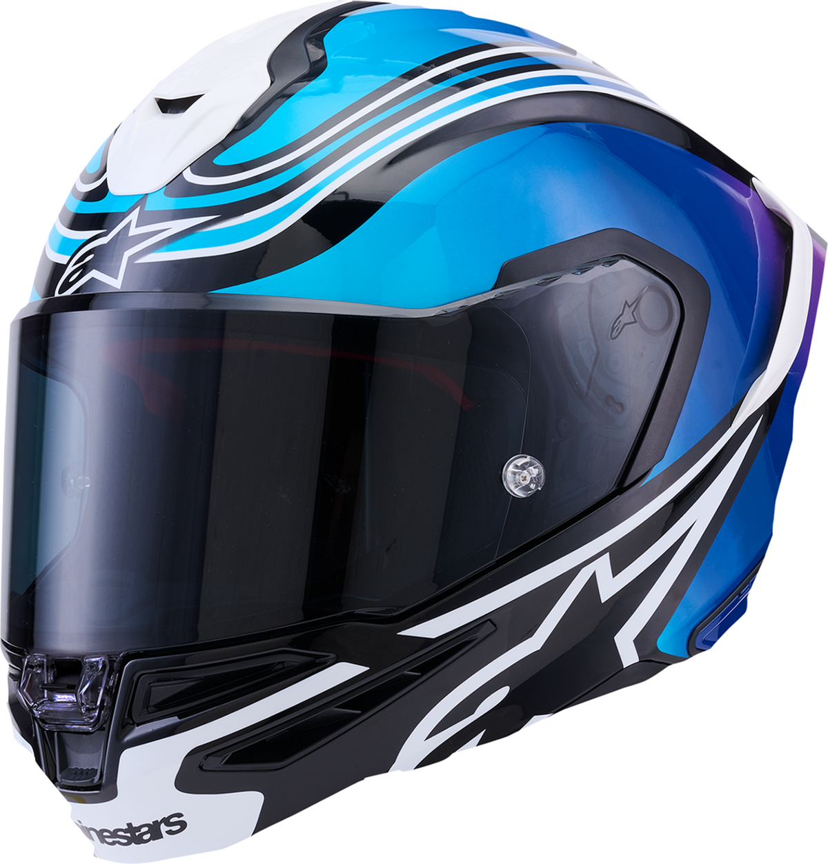 Adult - Alpinestars Supertech R7 Zeal Helmet - Gloss Black/Blue/Pink Fluo/White