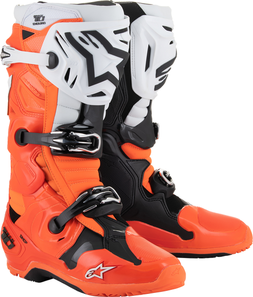 Adult - Alpinestars Tech 10 Enduro Boots - Fluorescent Orange/Black/White
