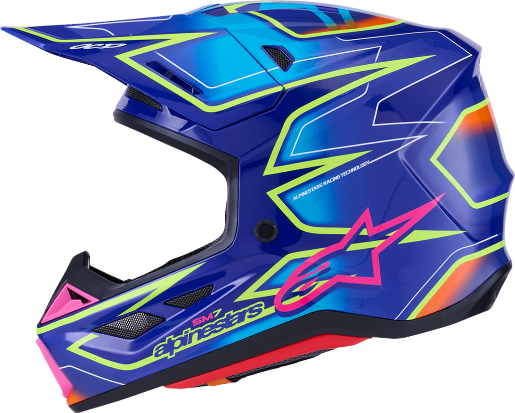 Adult - Alpinestars SM7 Cast Helmet - Gloss/Blue/Pink/Yellow Fluo
