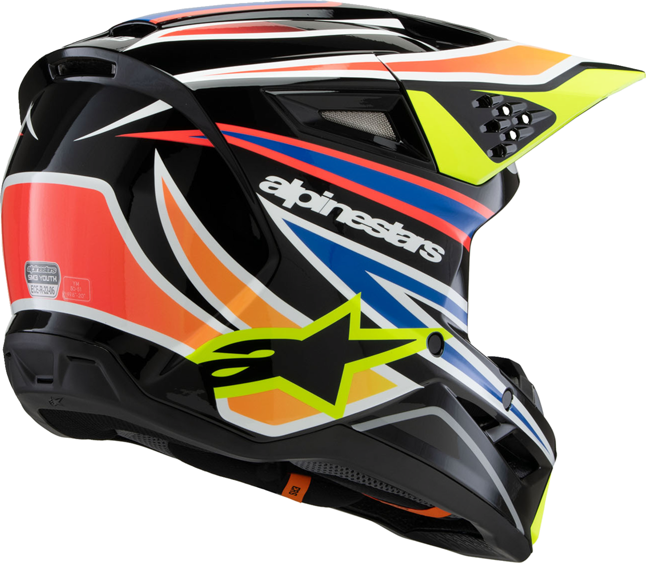 Youth - Alpinestars SM3 Wurx Helmet - Gloss Black/Yellow Fluo/Blue/Red