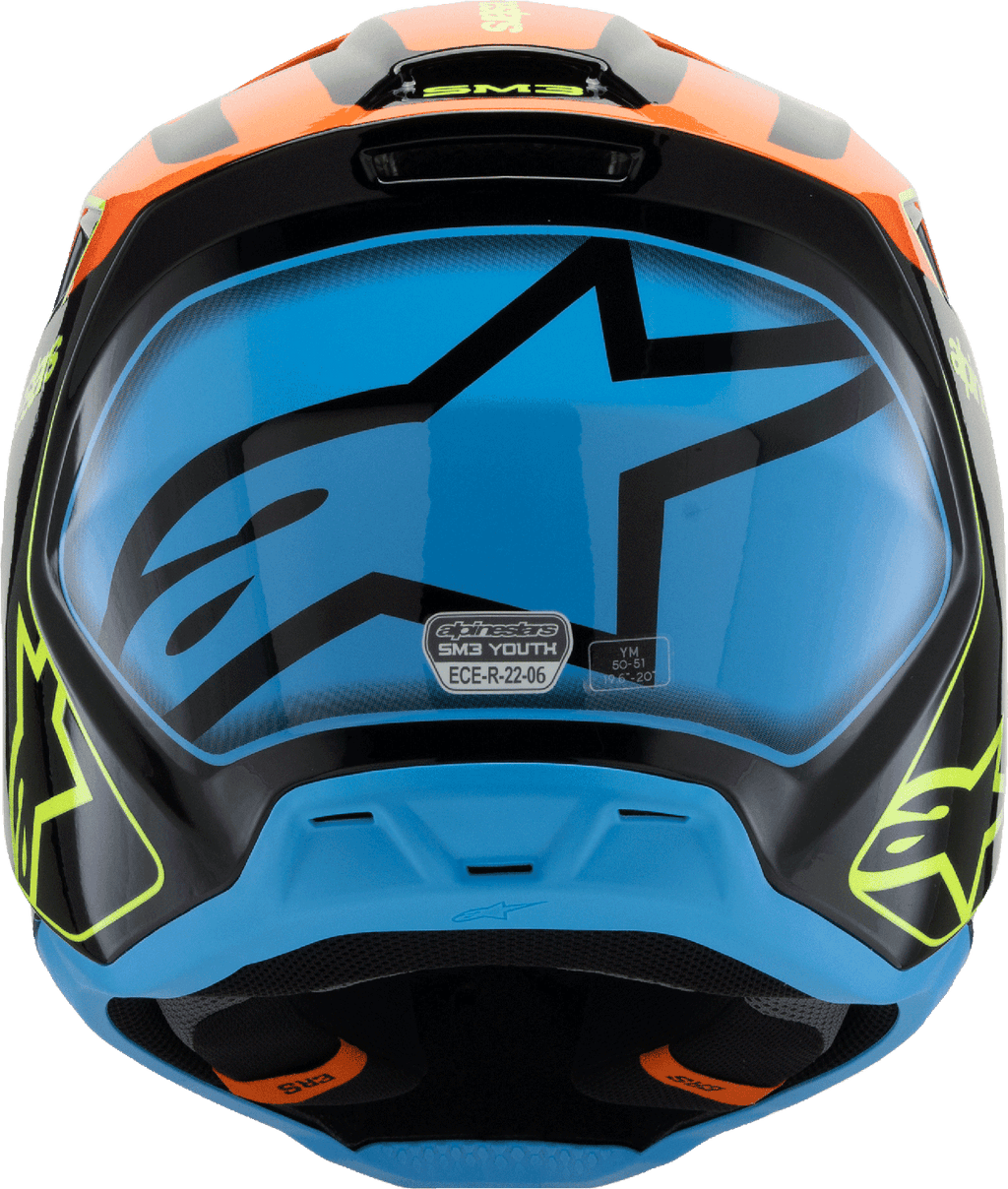 Youth - Alpinestars SM3 Fray Helmet - Gloss Black/Orange/Yellow Fluo