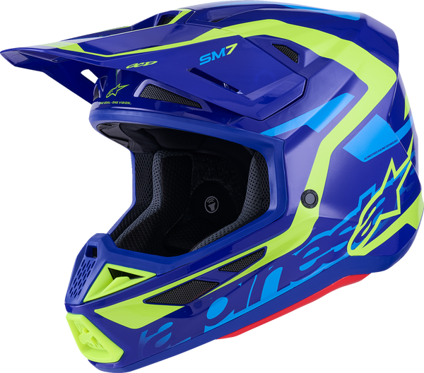 Adult - Alpinestars SM7 Deed Helmet - Gloss Blue/Yellow Fluo