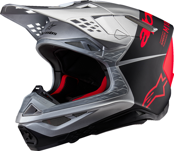 Adult - Alpinestars Supertech M10 Flood MIPS® Helmet - Gloss Silver/Black/Orange Fluo