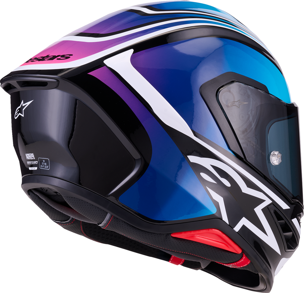 Adult - Alpinestars Supertech R7 Zeal Helmet - Gloss Black/Blue/Pink Fluo/White