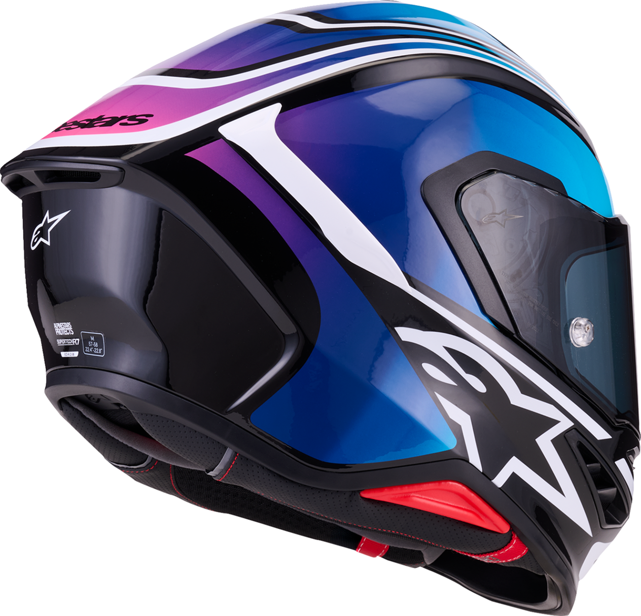 Adult - Alpinestars Supertech R7 Zeal Helmet - Gloss Black/Blue/Pink Fluo/White