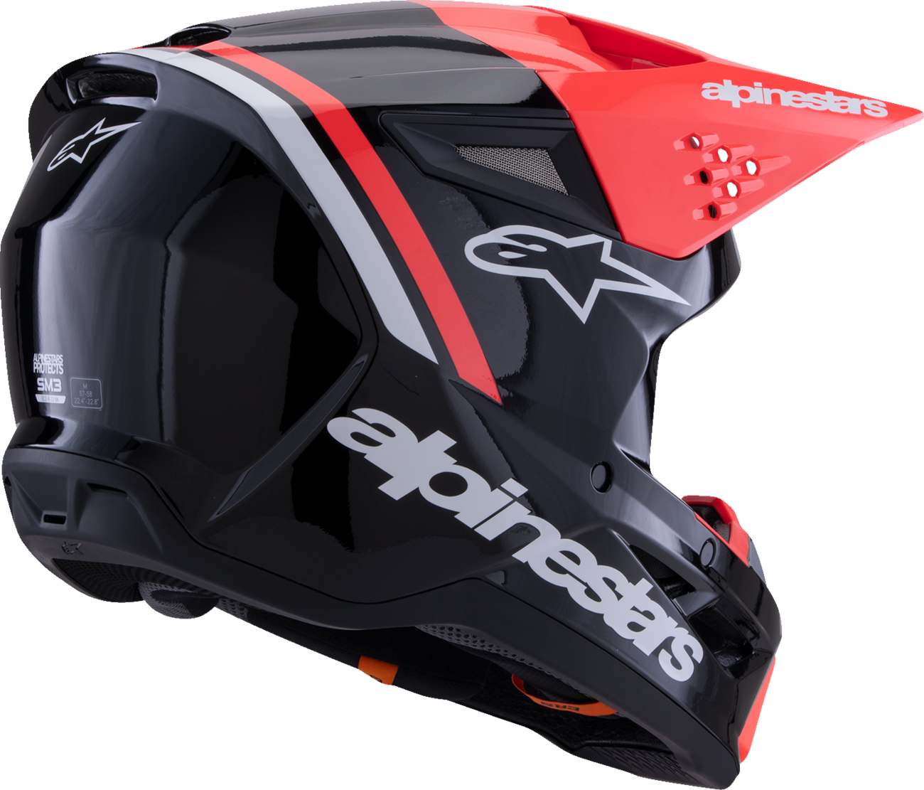Adult - Alpinestars SM3 Radium Helmet - Gloss Black/Red Fluo/White