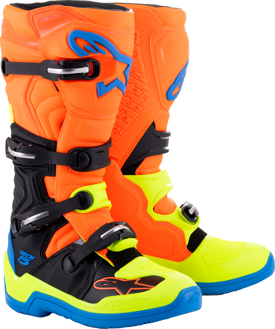 Adult - Alpinestars Tech 5 Boots - Orange Fluorescent/Blue/Yellow Fluorescent
