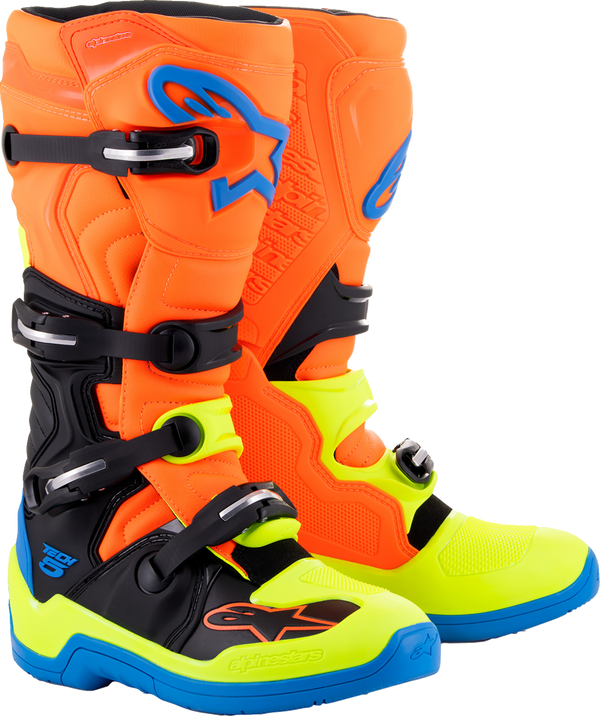 Adult - Alpinestars Tech 5 Boots - Orange Fluorescent/Blue/Yellow Fluorescent
