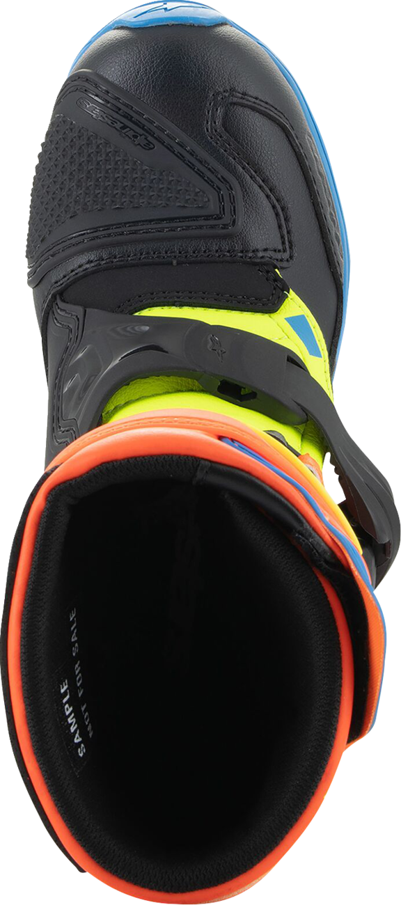 Adult - Alpinestars Kids Tech 3S Boots - Fluorescent Orange/Fluorescent Yellow/Blue