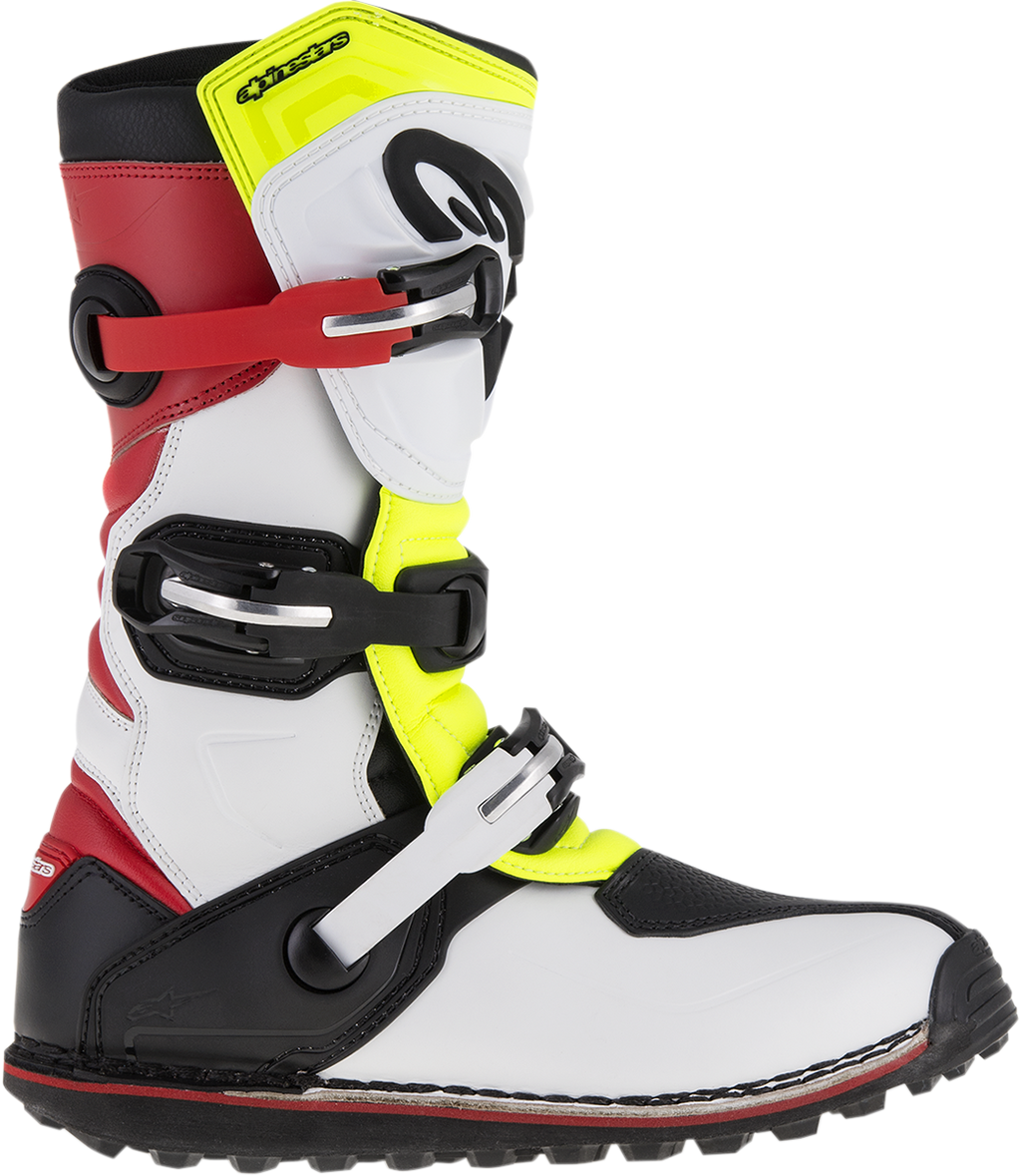 Adult - Alpinestars Tech-T Boots - White/Red/Yellow Fluorescent/Black