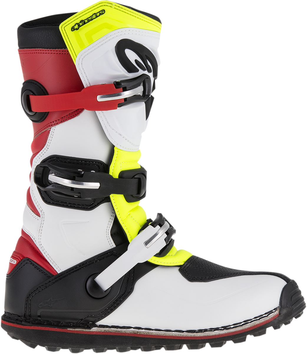 Adult - Alpinestars Tech-T Boots - White/Red/Yellow Fluorescent/Black