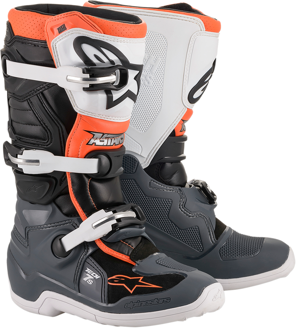 Youth - Alpinestars Tech 7S Boots - Black/Gray/White/Orange Fluorescent
