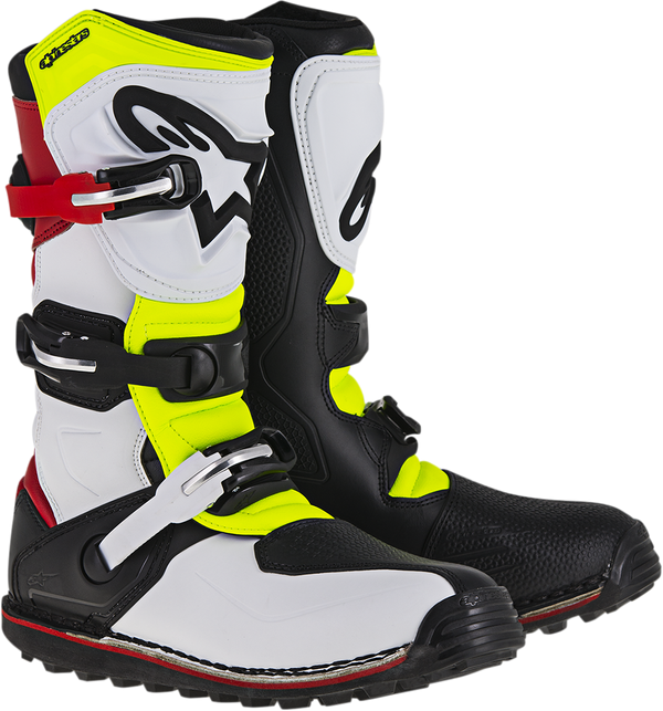 Adult - Alpinestars Tech-T Boots - White/Red/Yellow Fluorescent/Black