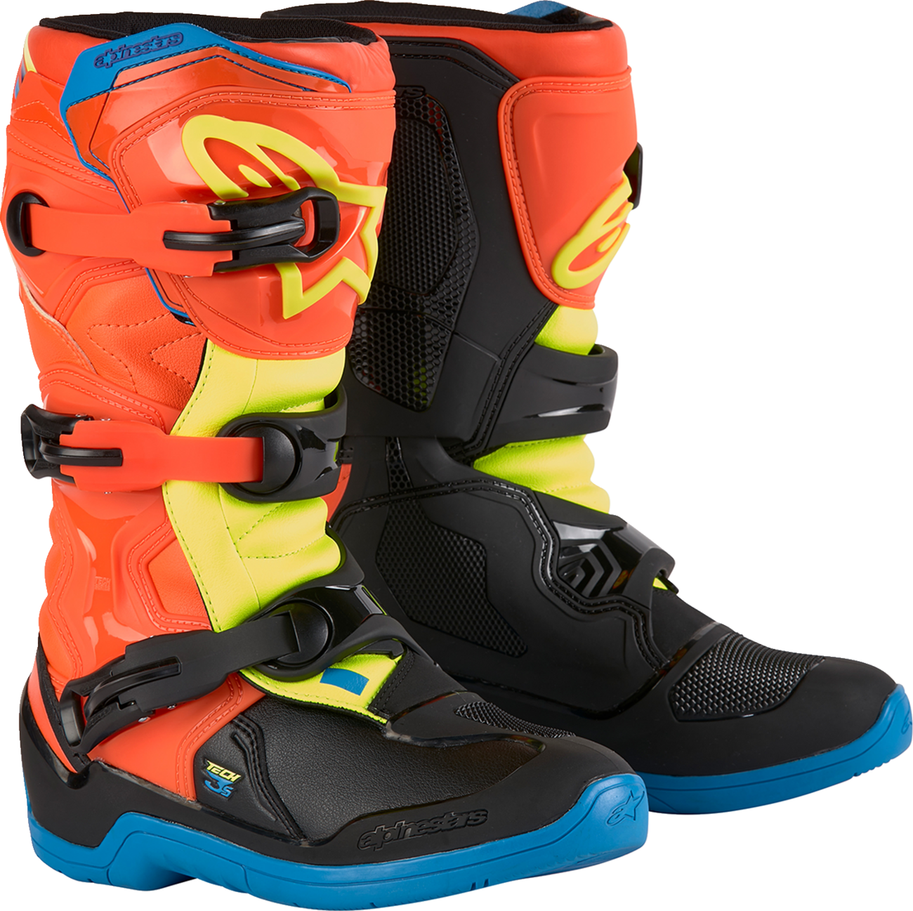 Youth - Alpinestars Tech 3S Boots — 34 - Orange/Blue/Yellow/Black