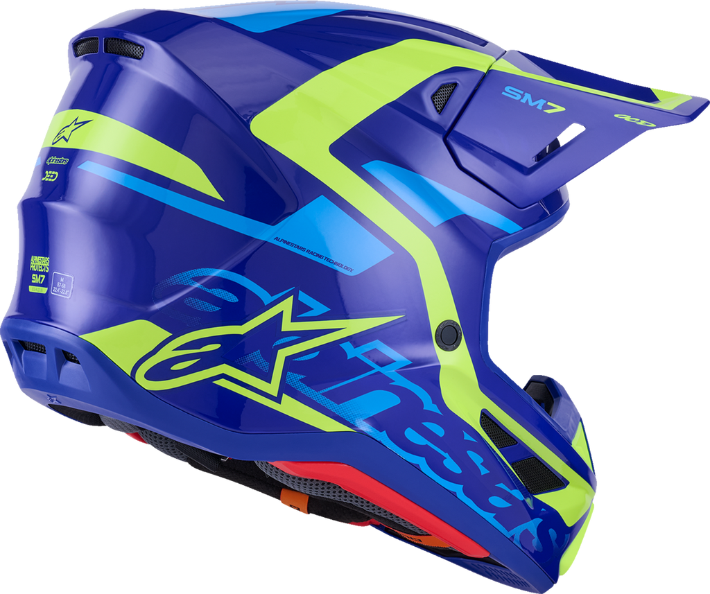 Adult - Alpinestars SM7 Deed Helmet - Gloss Blue/Yellow Fluo