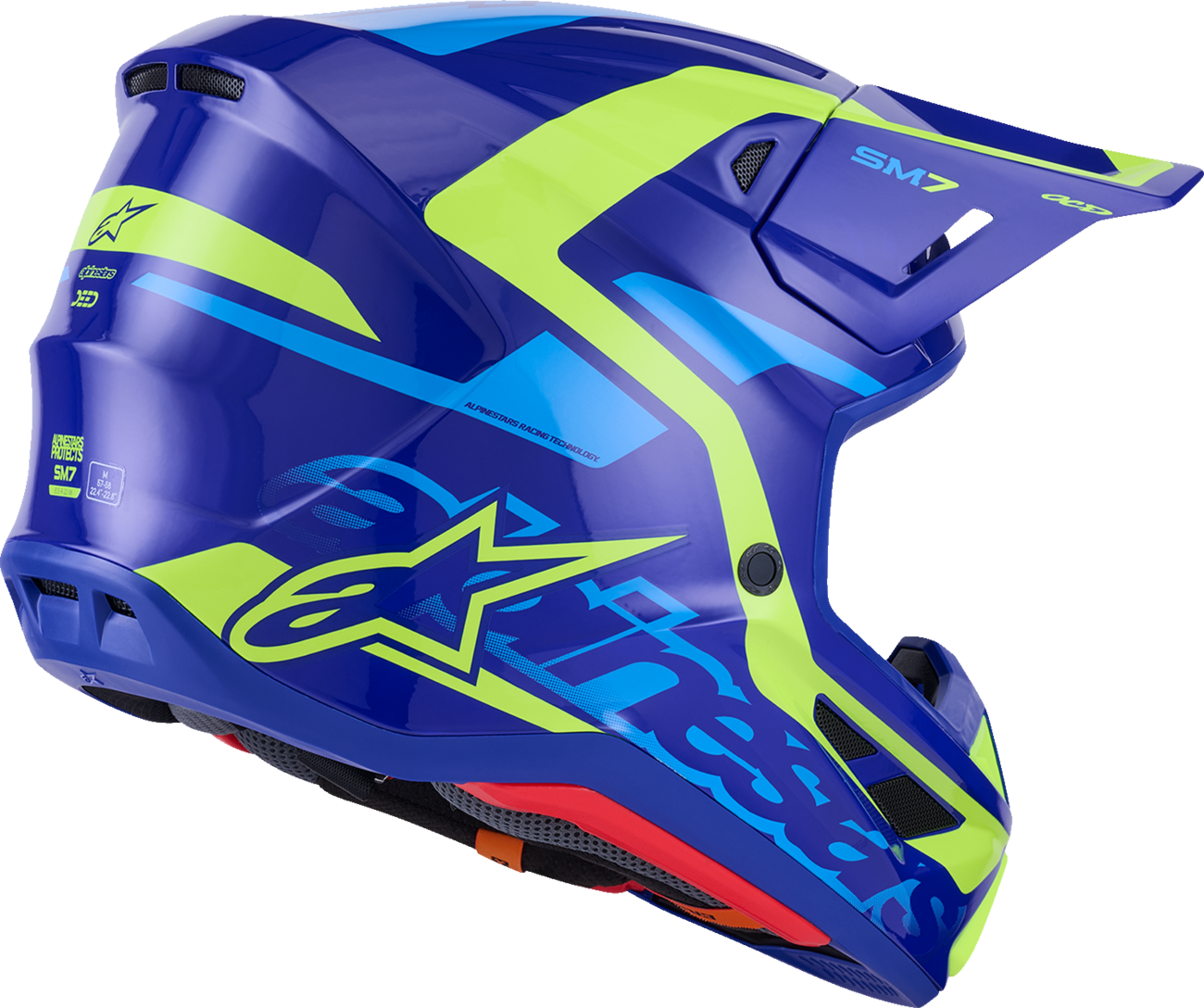 Adult - Alpinestars SM7 Deed Helmet - Gloss Blue/Yellow Fluo
