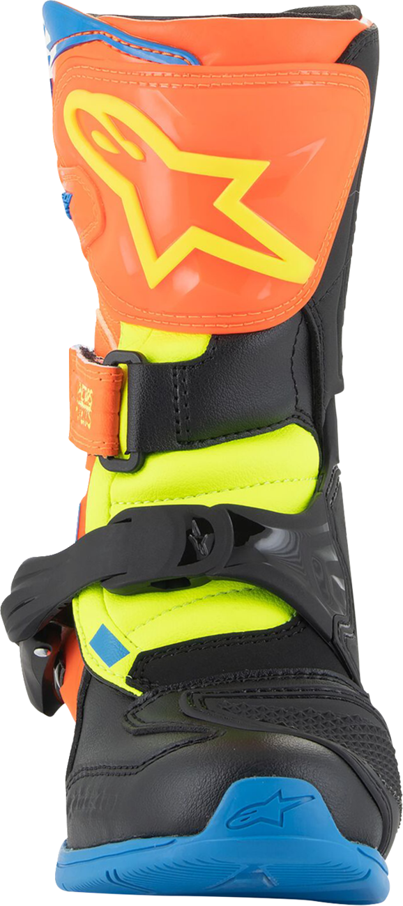 Adult - Alpinestars Kids Tech 3S Boots - Fluorescent Orange/Fluorescent Yellow/Blue