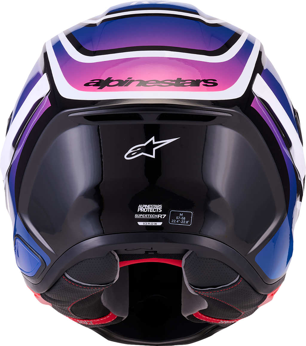 Adult - Alpinestars Supertech R7 Zeal Helmet - Gloss Black/Blue/Pink Fluo/White