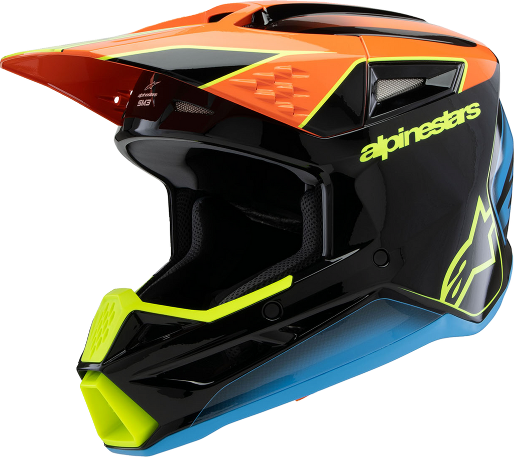 Youth - Alpinestars SM3 Fray Helmet - Gloss Black/Orange/Yellow Fluo