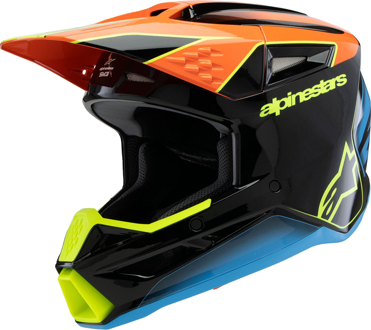Youth - Alpinestars SM3 Fray Helmet - Gloss Black/Orange/Yellow Fluo