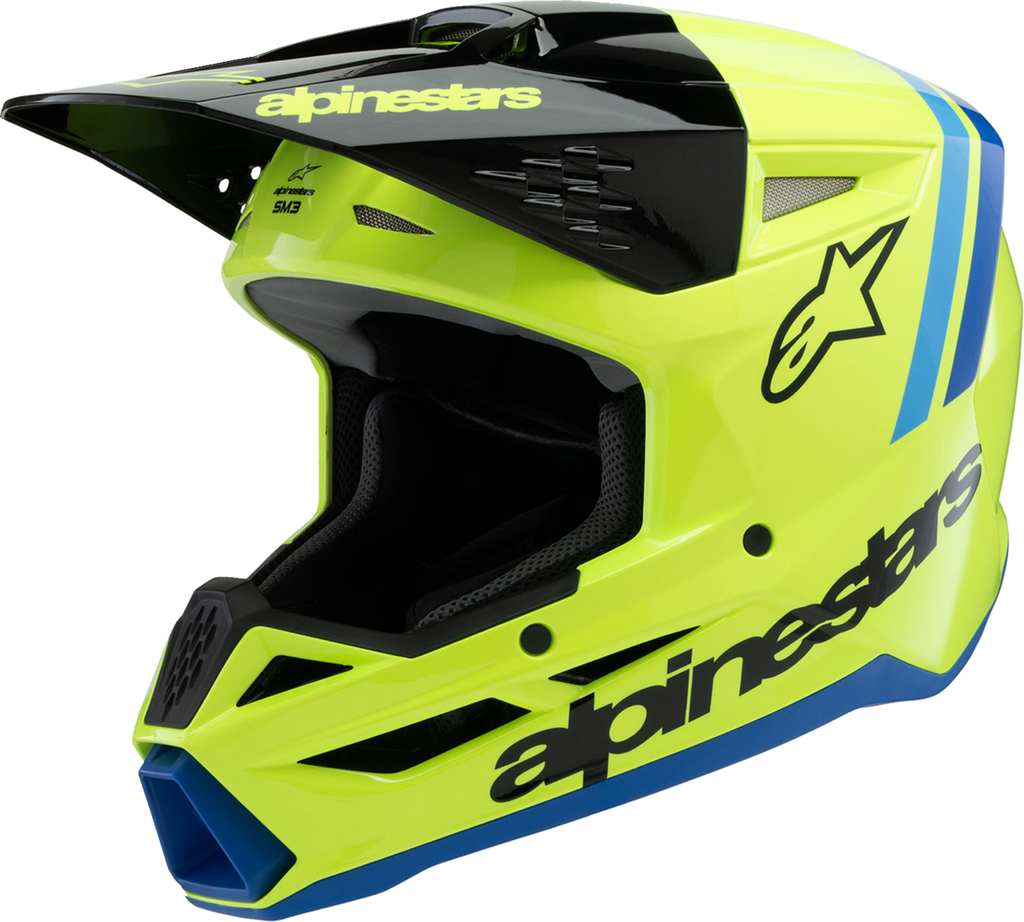 Youth - Alpinestars SM3 Radium Helmet - Gloss Yellow Fluo/Black/Blue