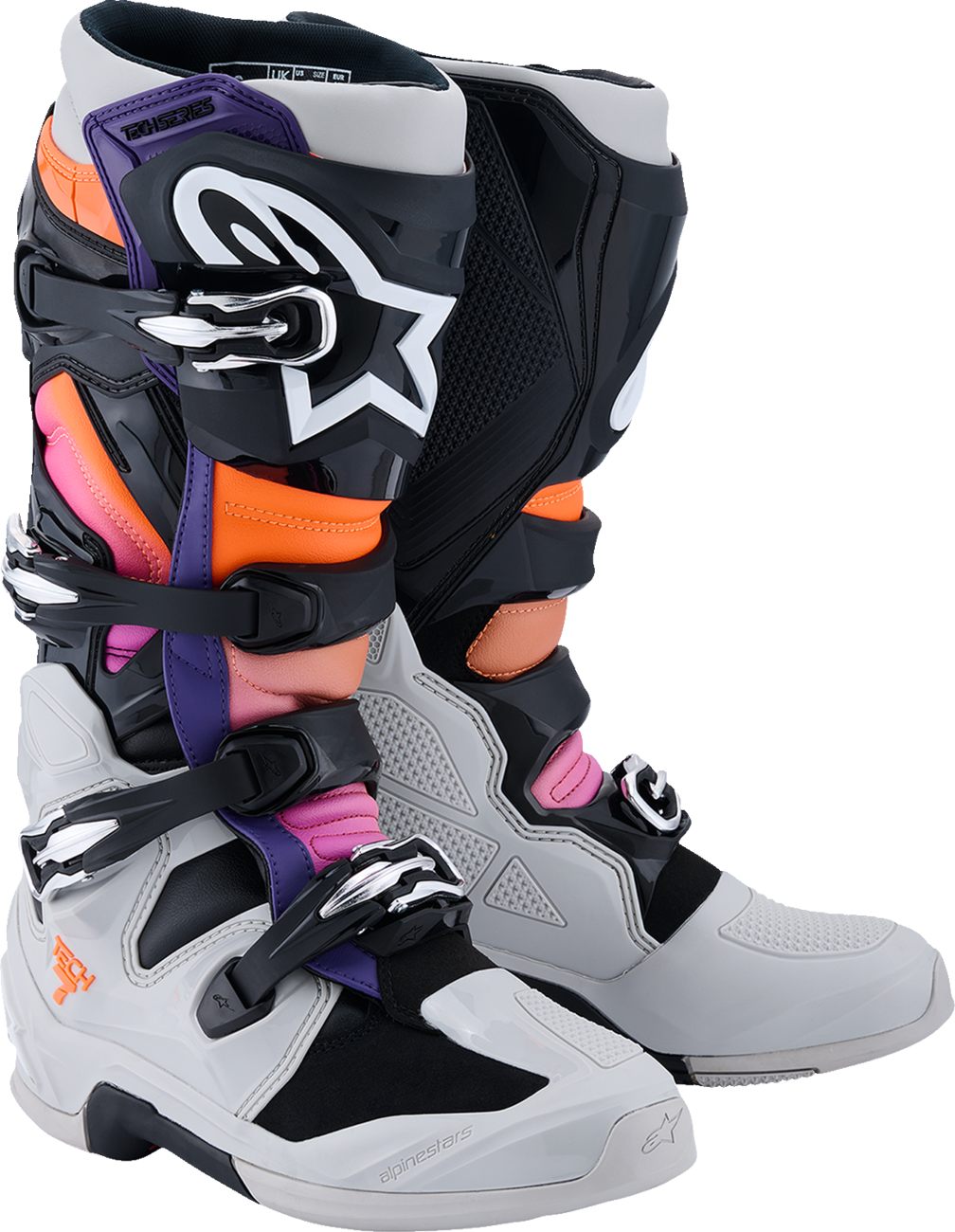 Adult - Alpinestars Tech 7 Boots - Black/Light Gray/Fluorescent Orange/Magenta