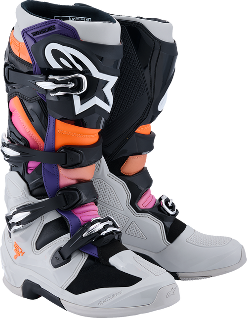 Adult - Alpinestars Tech 7 Boots - Black/Light Gray/Fluorescent Orange/Magenta