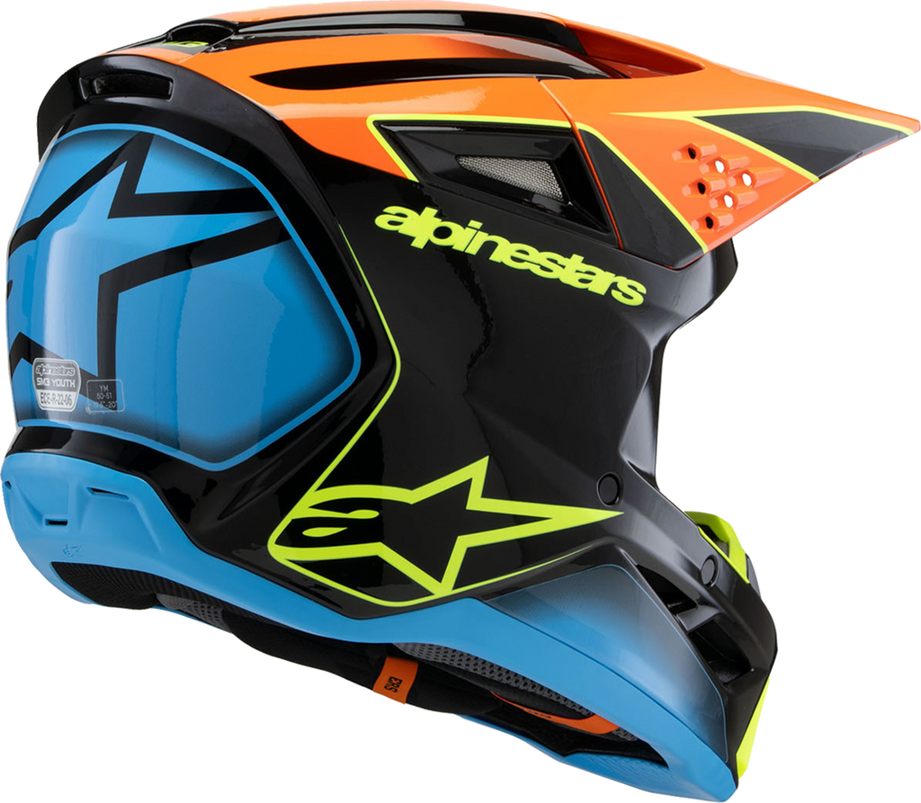 Youth - Alpinestars SM3 Fray Helmet - Gloss Black/Orange/Yellow Fluo