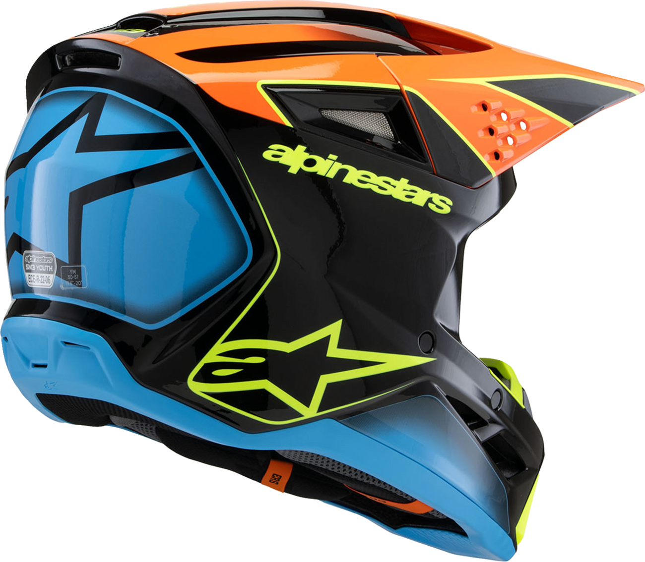 Youth - Alpinestars SM3 Fray Helmet - Gloss Black/Orange/Yellow Fluo