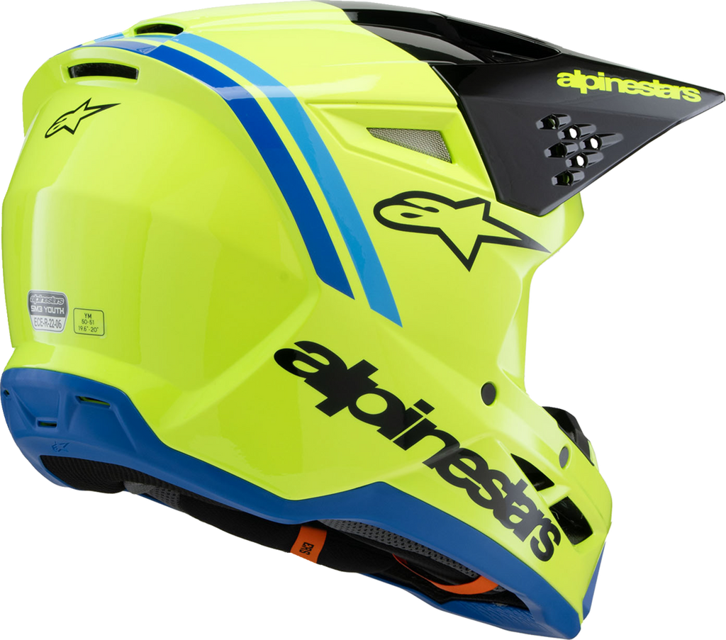 Youth - Alpinestars SM3 Radium Helmet - Gloss Yellow Fluo/Black/Blue
