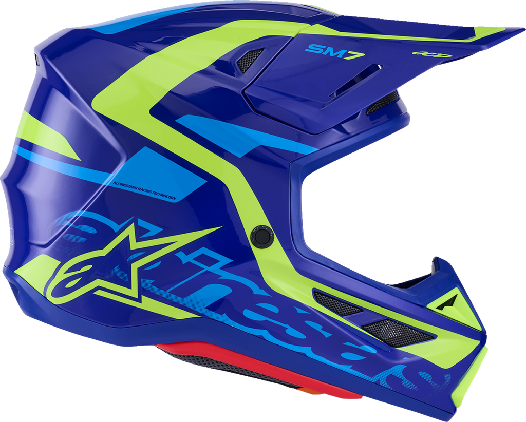 Adult - Alpinestars SM7 Deed Helmet - Gloss Blue/Yellow Fluo