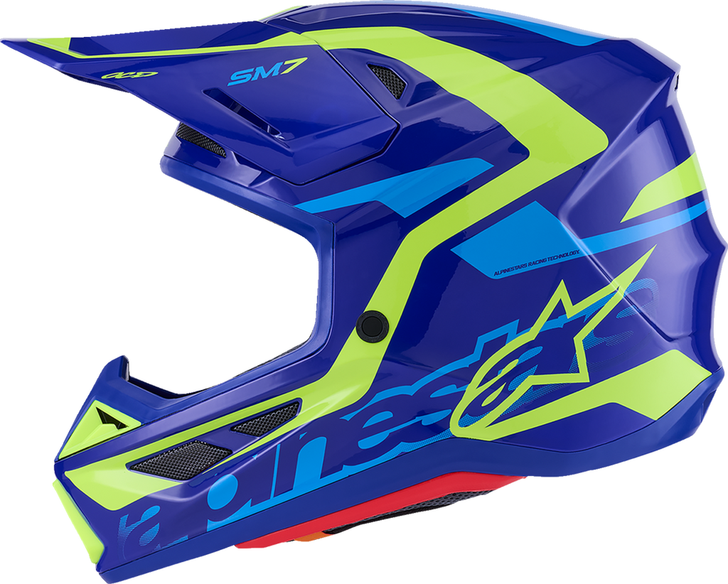 Adult - Alpinestars SM7 Deed Helmet - Gloss Blue/Yellow Fluo