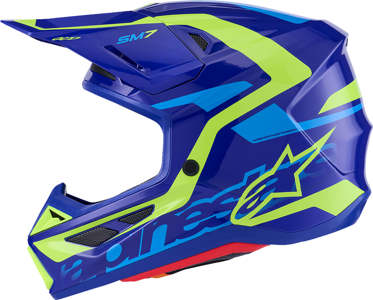 Adult - Alpinestars SM7 Deed Helmet - Gloss Blue/Yellow Fluo