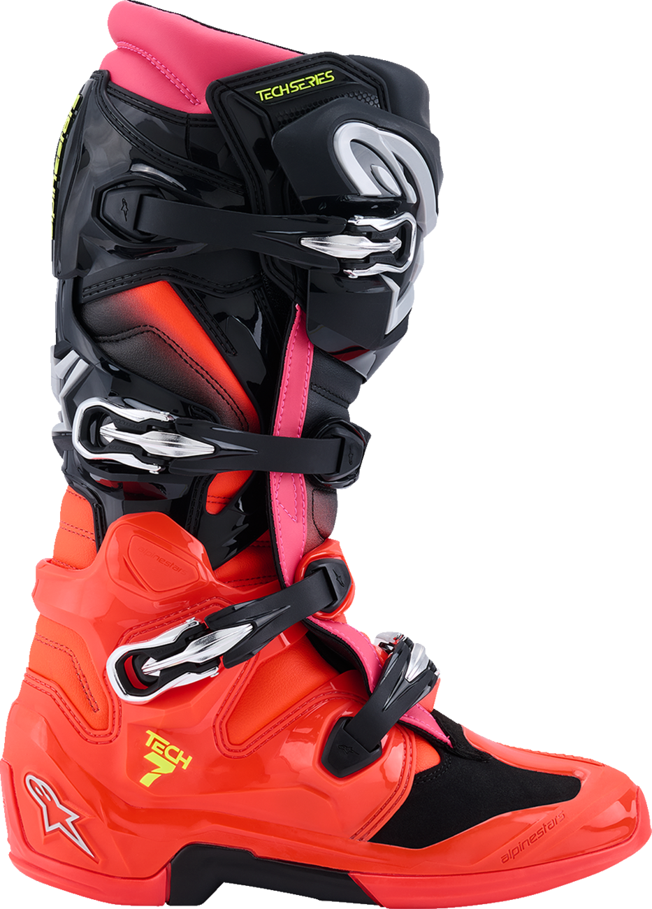 Adult - Alpinestars Tech 7 Boots - Black/Fluorescent Red/Fluorescent Pink