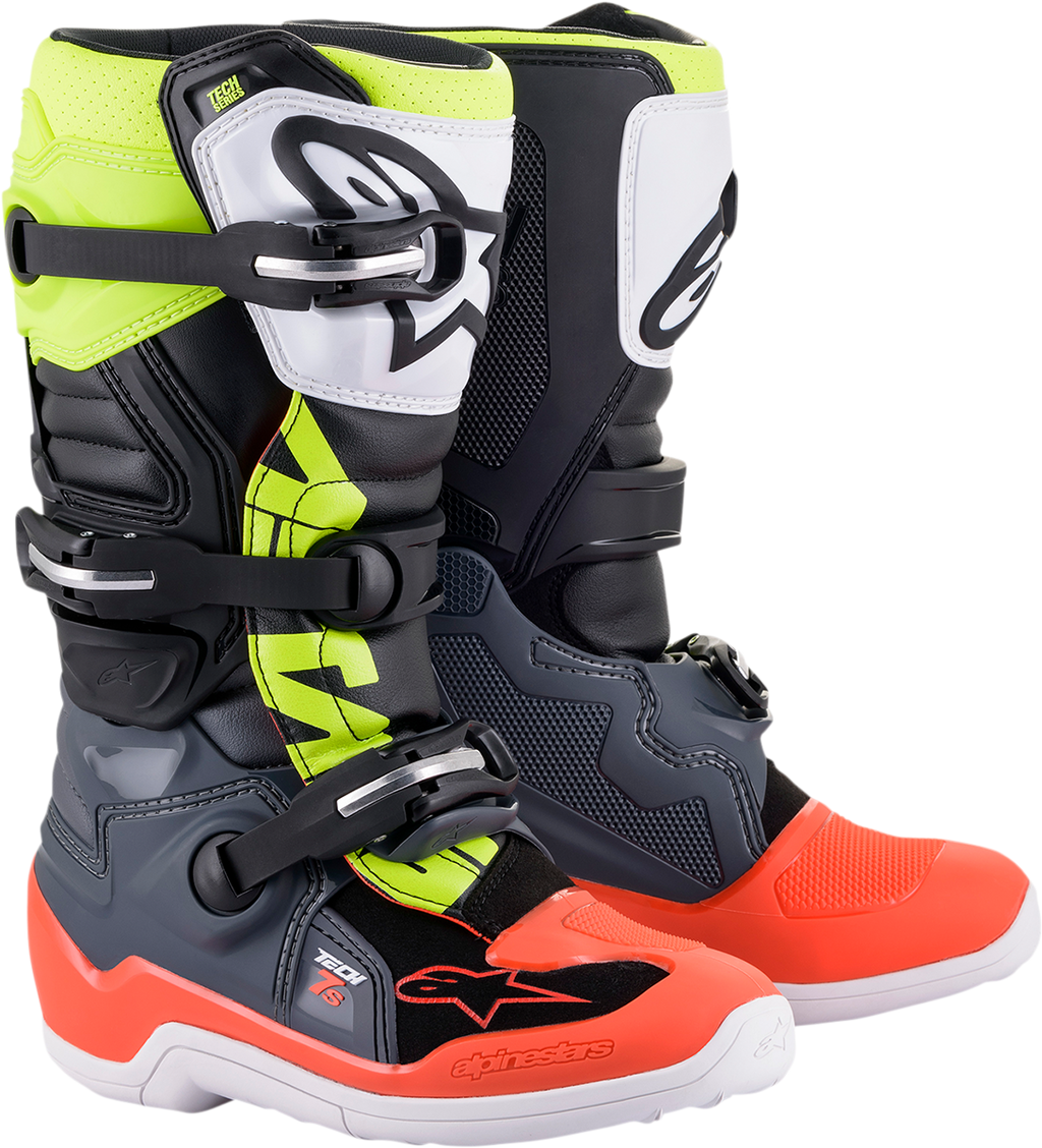 Youth - Alpinestars Tech 7S Boots - Black/Gray/Red/White/Yellow