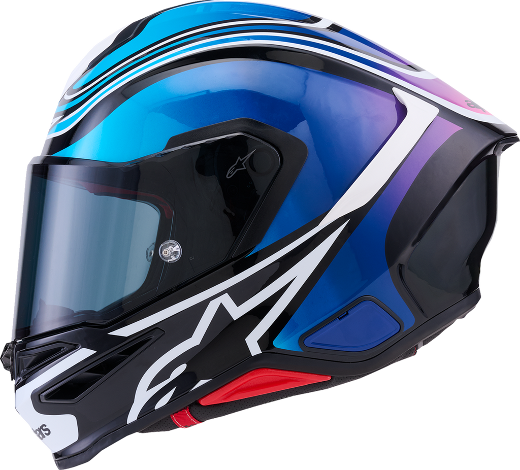 Adult - Alpinestars Supertech R7 Zeal Helmet - Gloss Black/Blue/Pink Fluo/White