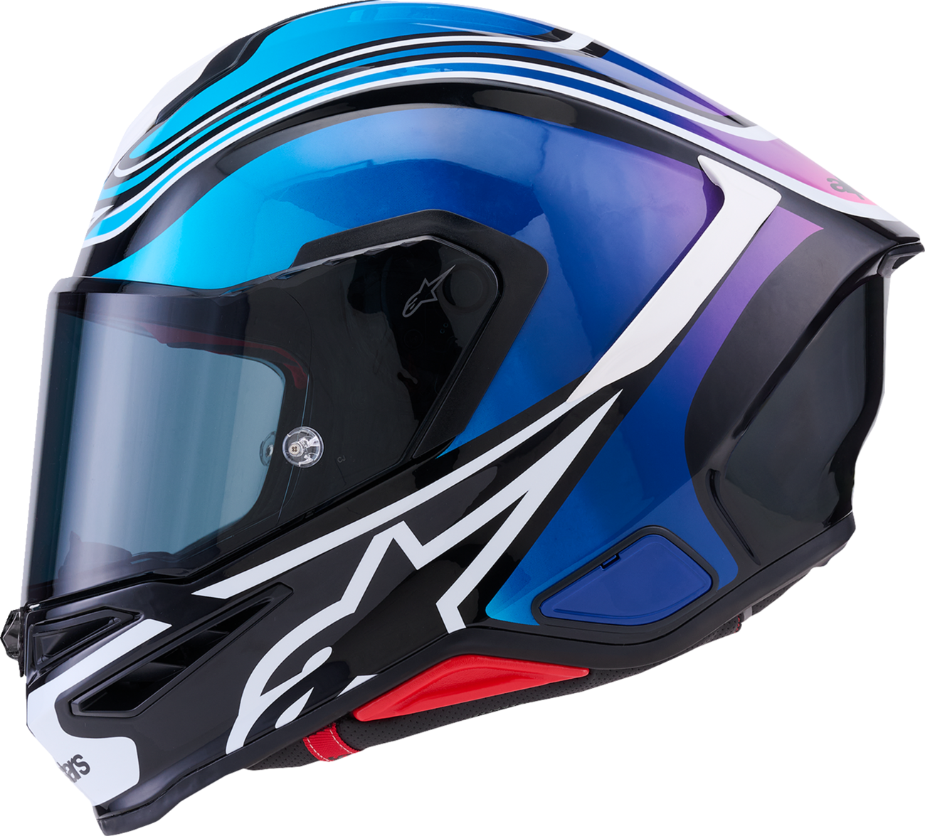 Adult - Alpinestars Supertech R7 Zeal Helmet - Gloss Black/Blue/Pink Fluo/White