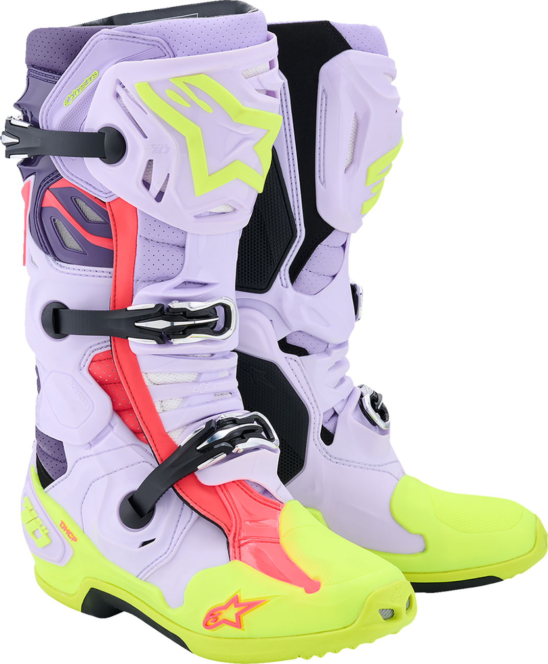 Adult - Alpinestars Tech 10 Supervented Boots - Purple/Fluorescent Yellow/Diva Pink