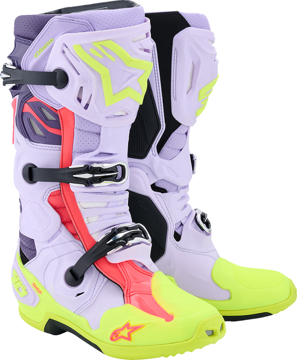 Adult - Alpinestars Tech 10 Supervented Boots - Purple/Fluorescent Yellow/Diva Pink