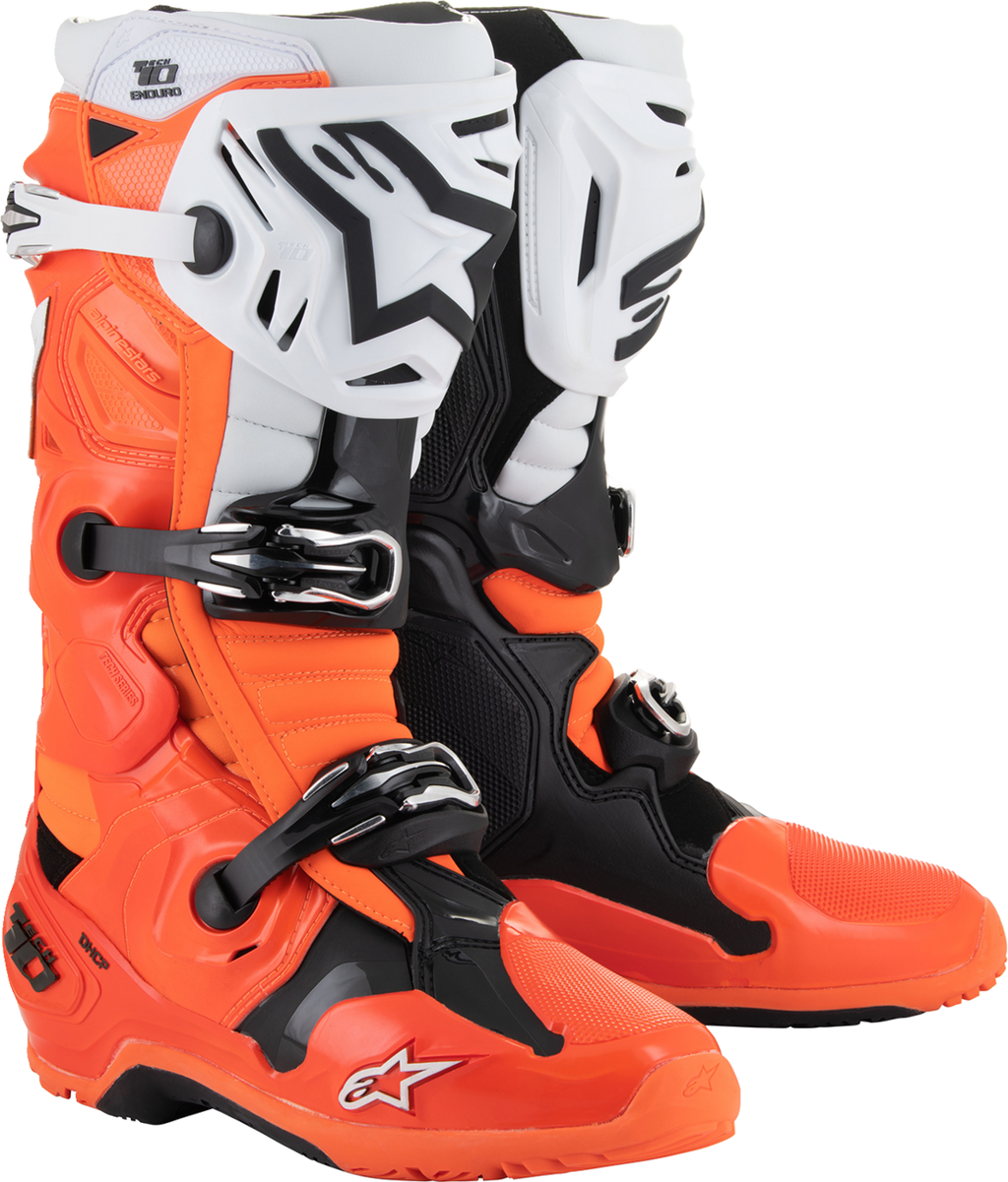 Adult - Alpinestars Tech 10 Enduro Boots - Fluorescent Orange/Black/White