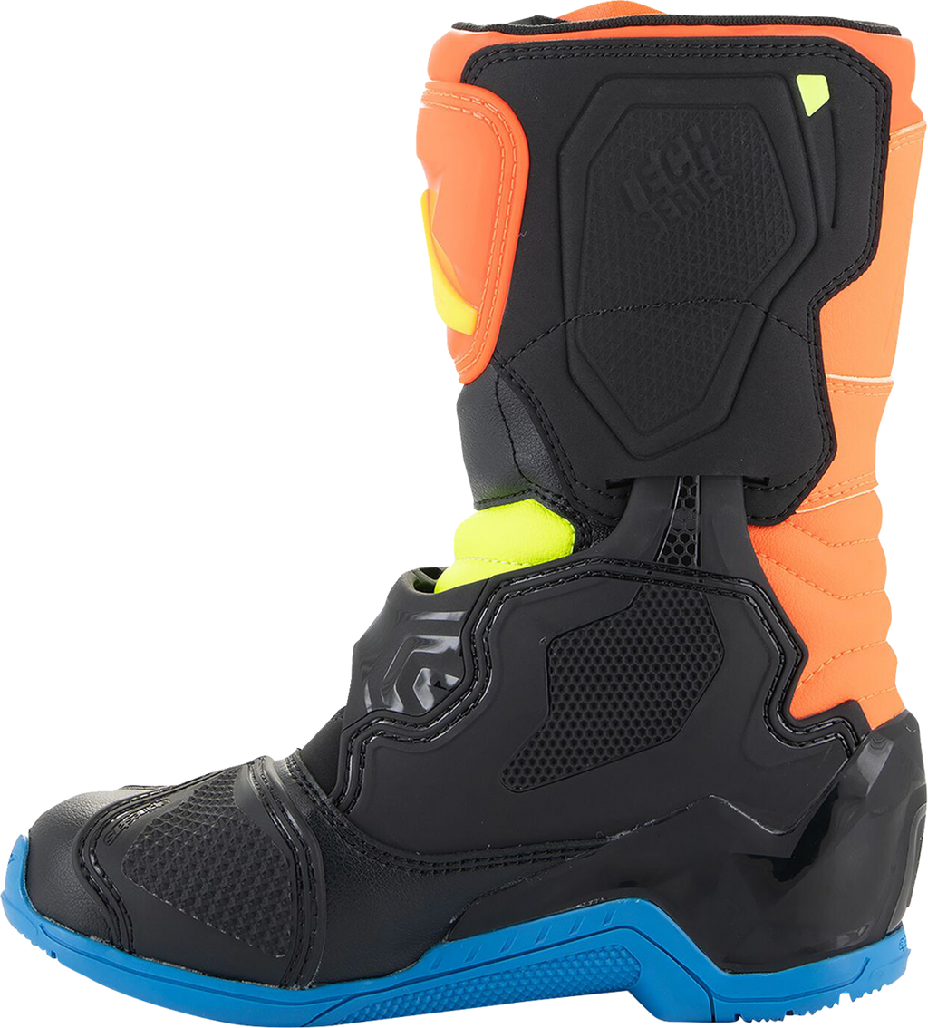 Adult - Alpinestars Kids Tech 3S Boots - Fluorescent Orange/Fluorescent Yellow/Blue