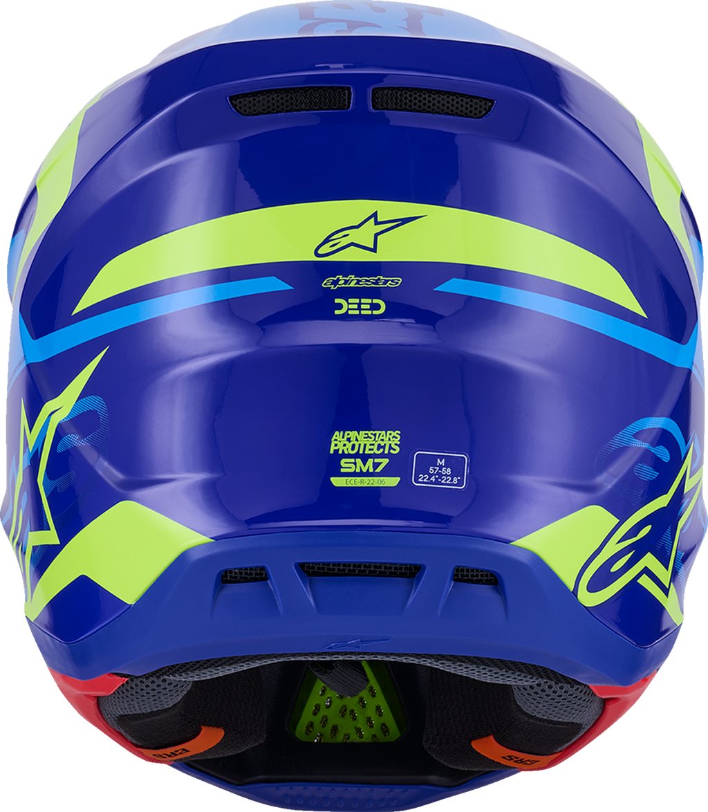 Adult - Alpinestars SM7 Deed Helmet - Gloss Blue/Yellow Fluo