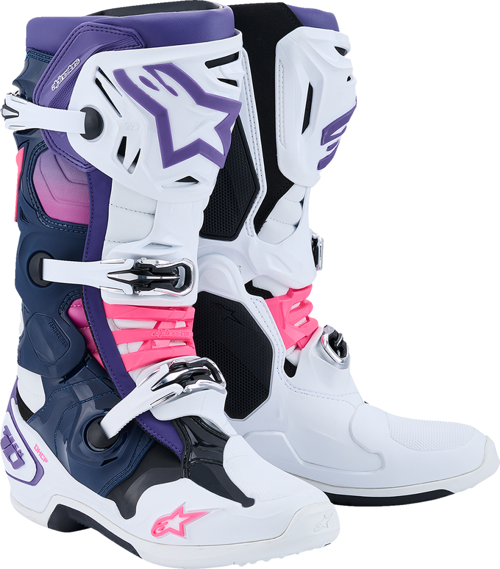Adult - Alpinestars Tech 10 Boots - White/Violet/Navy/Pink Fluorescent