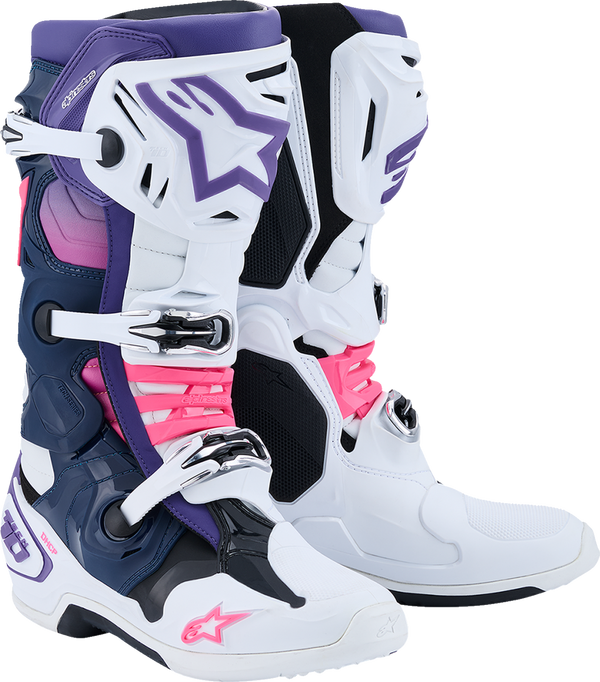 Adult - Alpinestars Tech 10 Boots - White/Violet/Navy/Pink Fluorescent