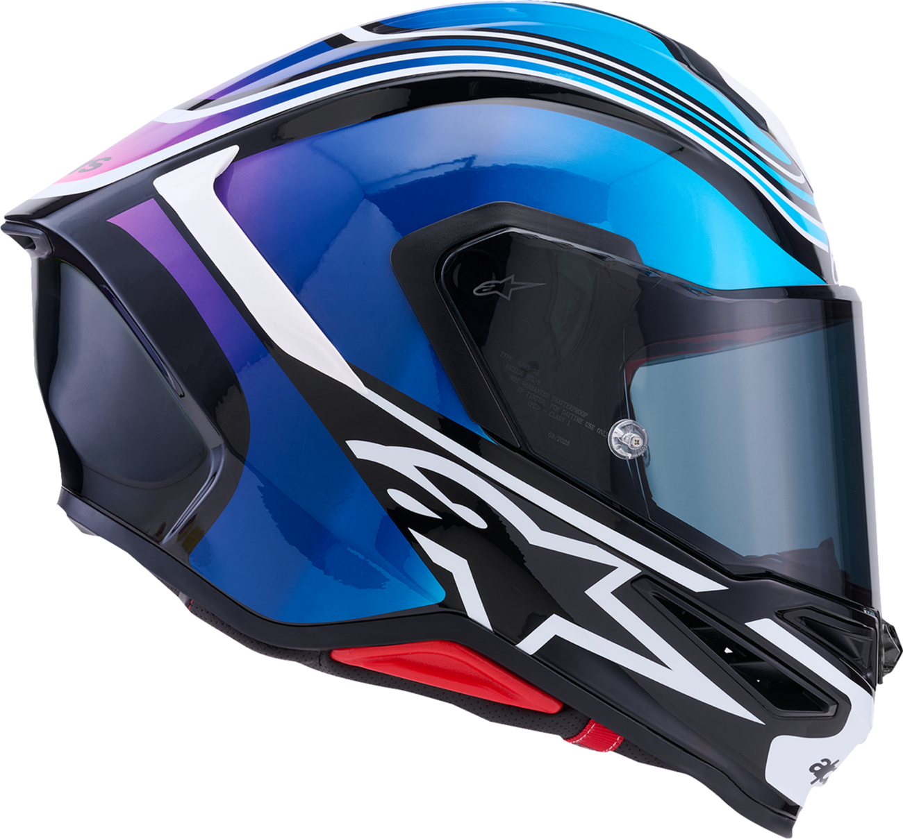 Adult - Alpinestars Supertech R7 Zeal Helmet - Gloss Black/Blue/Pink Fluo/White