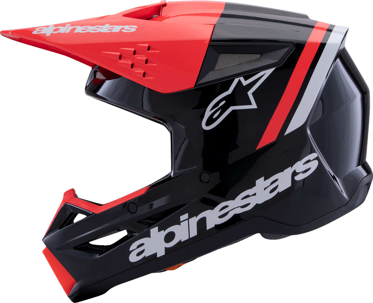 Adult - Alpinestars SM3 Radium Helmet - Gloss Black/Red Fluo/White