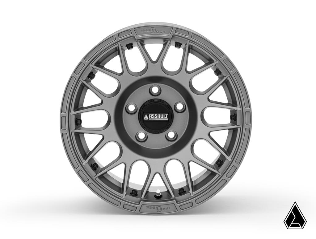 STANDARD XT WARRIOR TIRES 35X10X15 ON 15X10 ASSAULT INDUSTRIES HELLFIRE MATTE TITANIUM 5/4.5 PATTERN